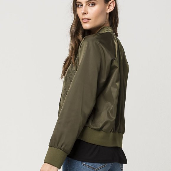 FREE PEOPLE Women’s Olive Green Bomber Jacket Size Large, Orig $79; 50% off! - Picture 6 of 6